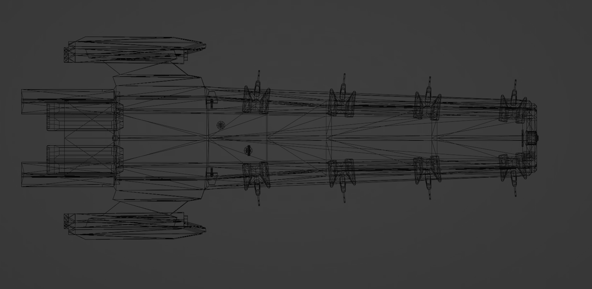Unsungvoid's tweet photo. @Genjack_Matt The original version had spinal mounted turrets, but since there is a "fin" of sorts it interrupts the collision of the turrets. The mouth of the frigate was a perfect place for dual batteries. Maybe the spinal guns will be point defense instead. https://t.co/9Z9ywtBY0z