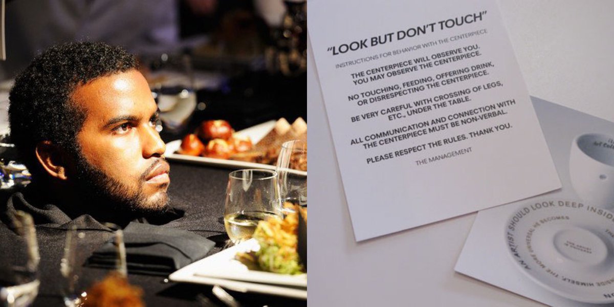 Did you know Marina Abramovic and rich white democrats used black people as decorations referred to as “center pieces” on tables while they ate at the 2011 MOCA Gala?  As a black man I can’t help but wonder why Jay-Z was dancing for her surely he isn’t a sellout.