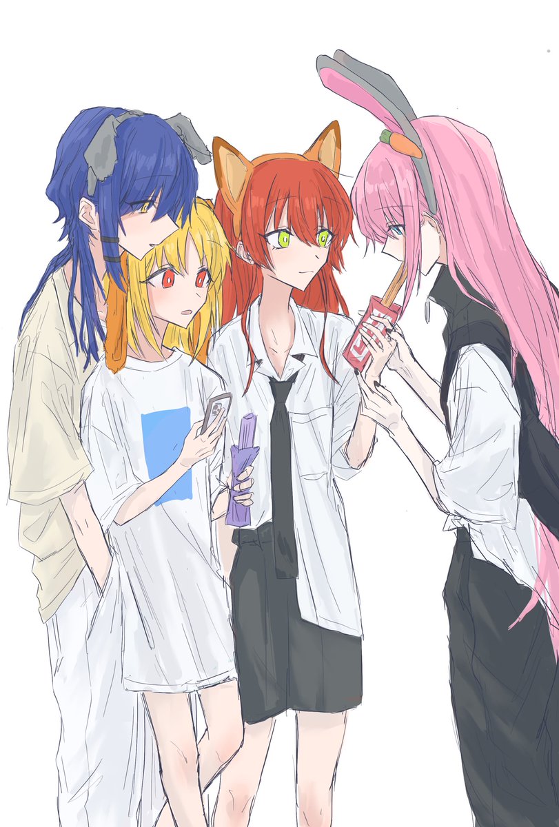 ijichi nijika 4girls multiple girls blue hair animal ears blonde hair red hair shirt  illustration images