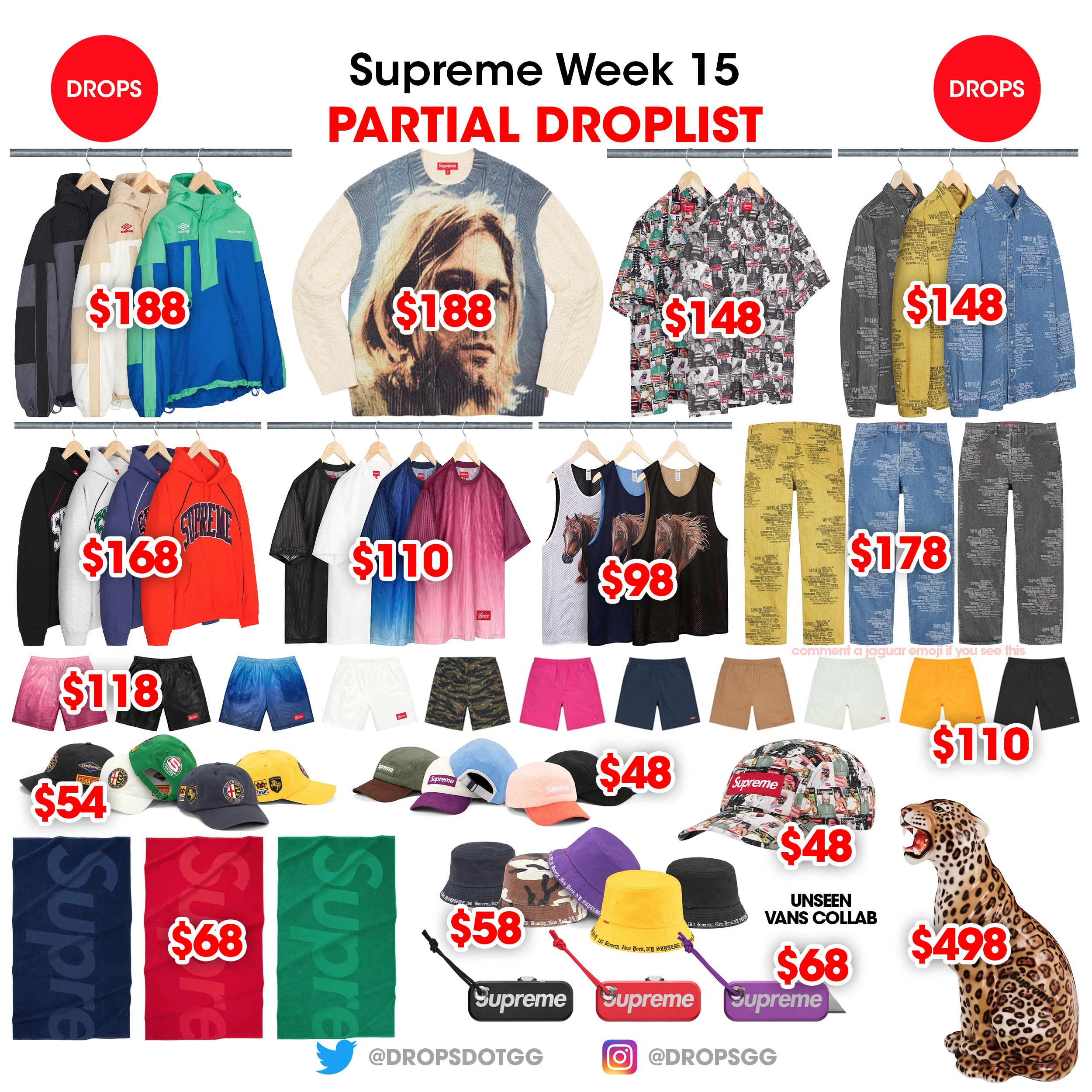 Supreme Drops on X: Supreme Week 15 - Partial Droplist &