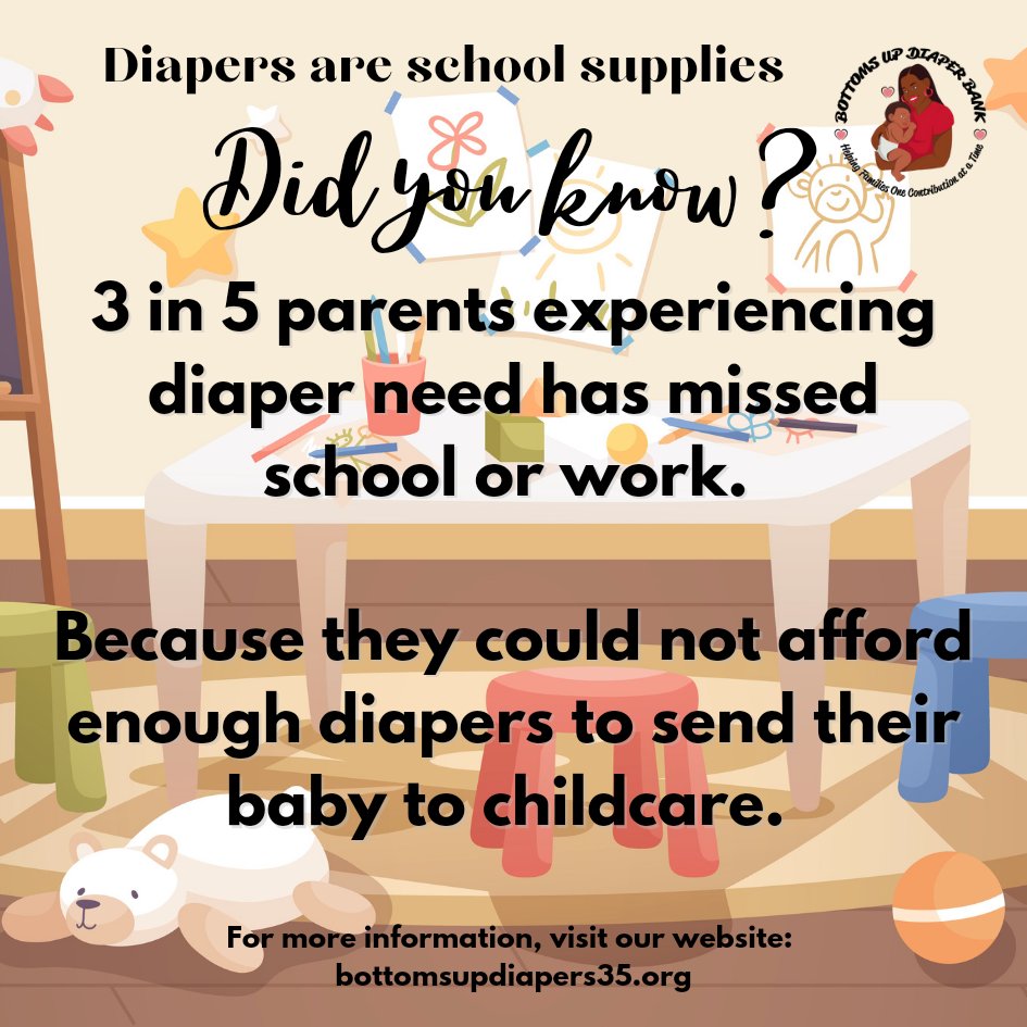 BottomsUp35's tweet image. As students prepare to start summer vacation, remember many of our babies are still in school (daycare). 

Parents are required to provide diapers for their baby in order to attend daycare. 

#bottomsupdiaperbank #diaperneed