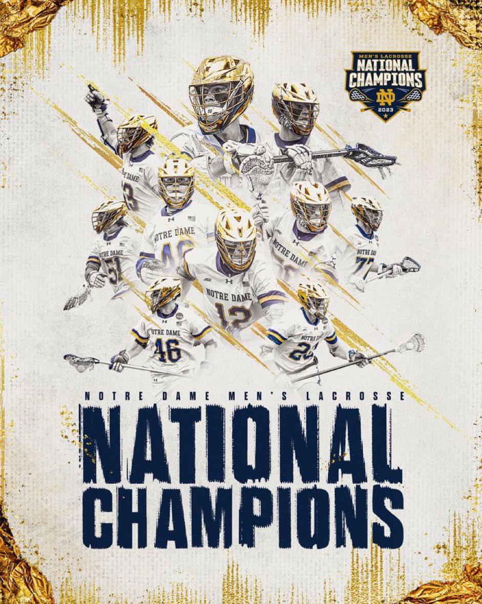 Notre Dame has won a National Championship in a sport that’s played on a football field, and the players wear gold helmets with facemasks! 

Congratulations to @NDlacrosse on winning the National Championship today! Amazing performance!
Football team, your turn. 
#GoIrish ☘️🏆