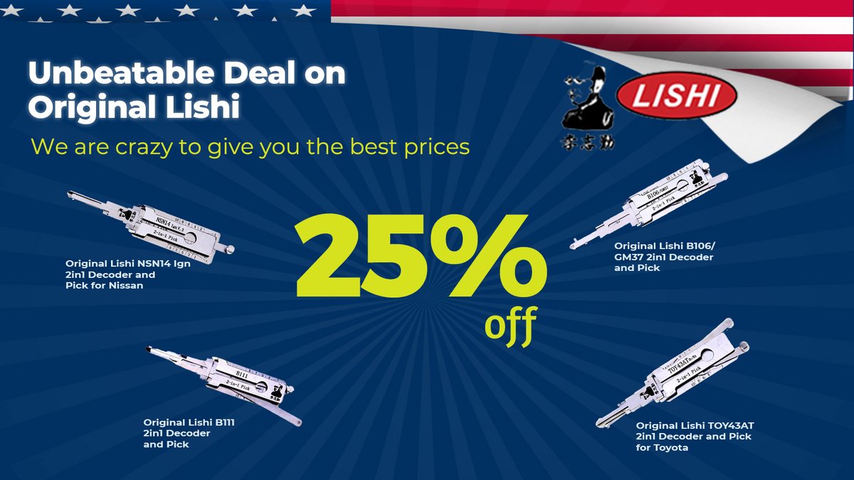 Final Hours: Last Chance to Save Big in our Memorial Day Sale!
locksmithkeyless.com/collections/me…
#KeyFob #remote #tools #carkeys #Key #locksmithservice #Topdon
#locksmithkeyless #doorlocks #remotes #keycuttingmachine #programmingdevices #locksmithtools #MemorialDaySale #memorialday2023