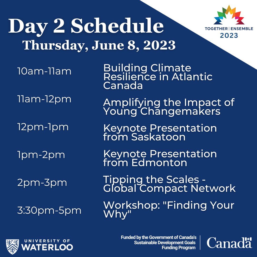 Join Canada’s #SDGs community for a mix of in-person and online events June 7-9! Some notable sessions from the online program include:

🌄 The Second Half of the SDGs Panel Discussion
🌄 Just Transition: Creating an Inclusive and Green Economy Together

#TogetherEnsemble
