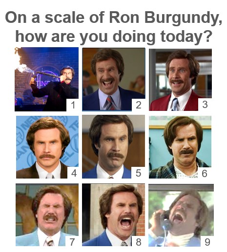 I do a mood scale before every class I teach, and this week I am using my Ron Burgundy mood scale. Yes, you can use it. #jazzflute #StayClassy @AcademicChatter @sardonicprof