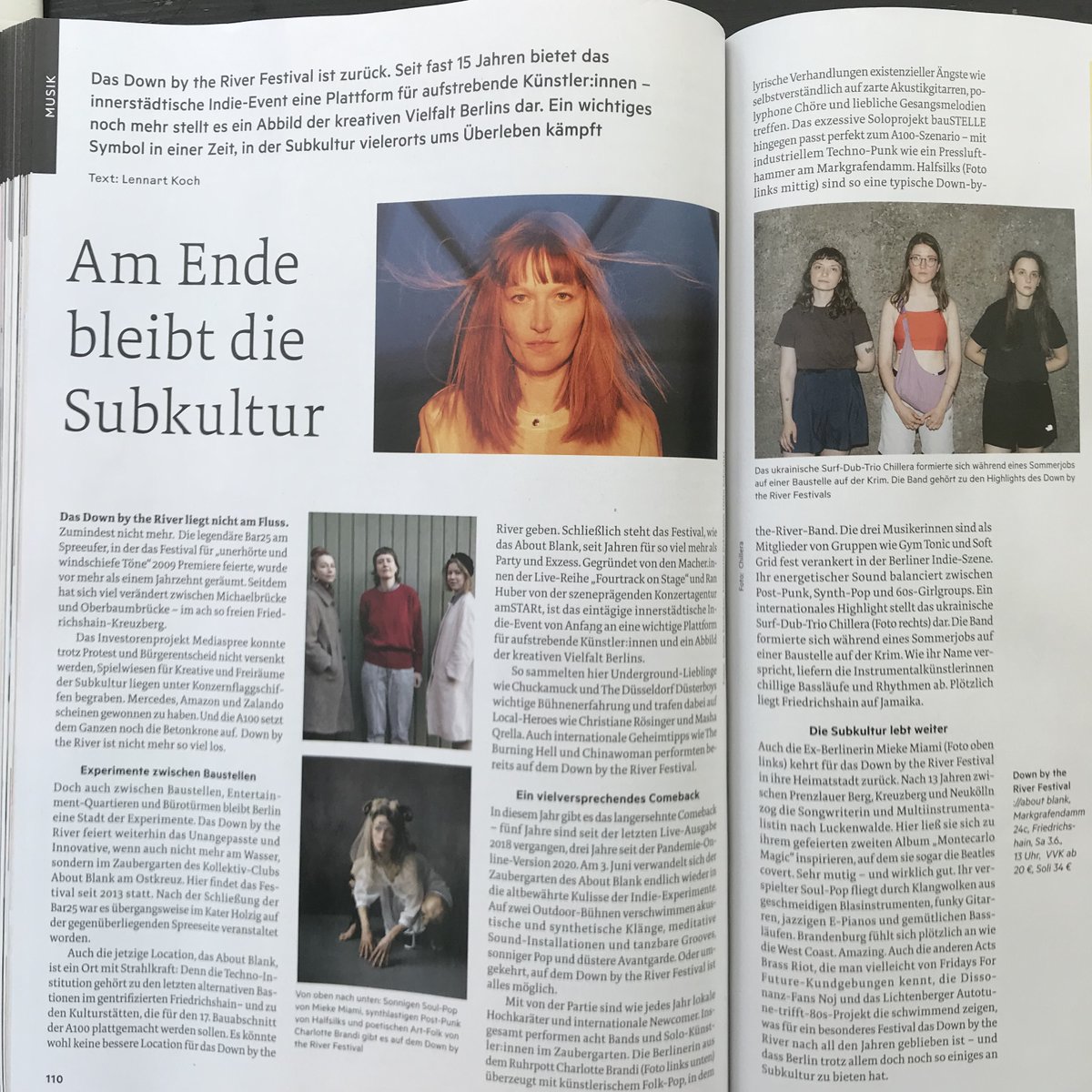 Down By The River Festival no.12. (3.6.2023) 
im TIP Magazin
 @DownbytheRiverB 
 <a href="/tip_Berlin/">tip Stadtmagazin</a>