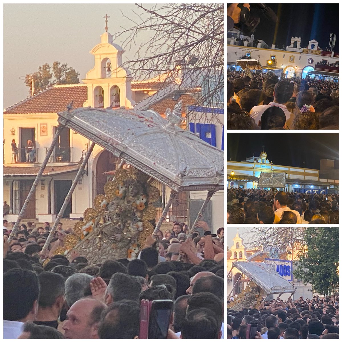 Ojalá el año que viene no sean tan habituales las imágenes de la Virgen al borde del suelo 

#Rocio2023