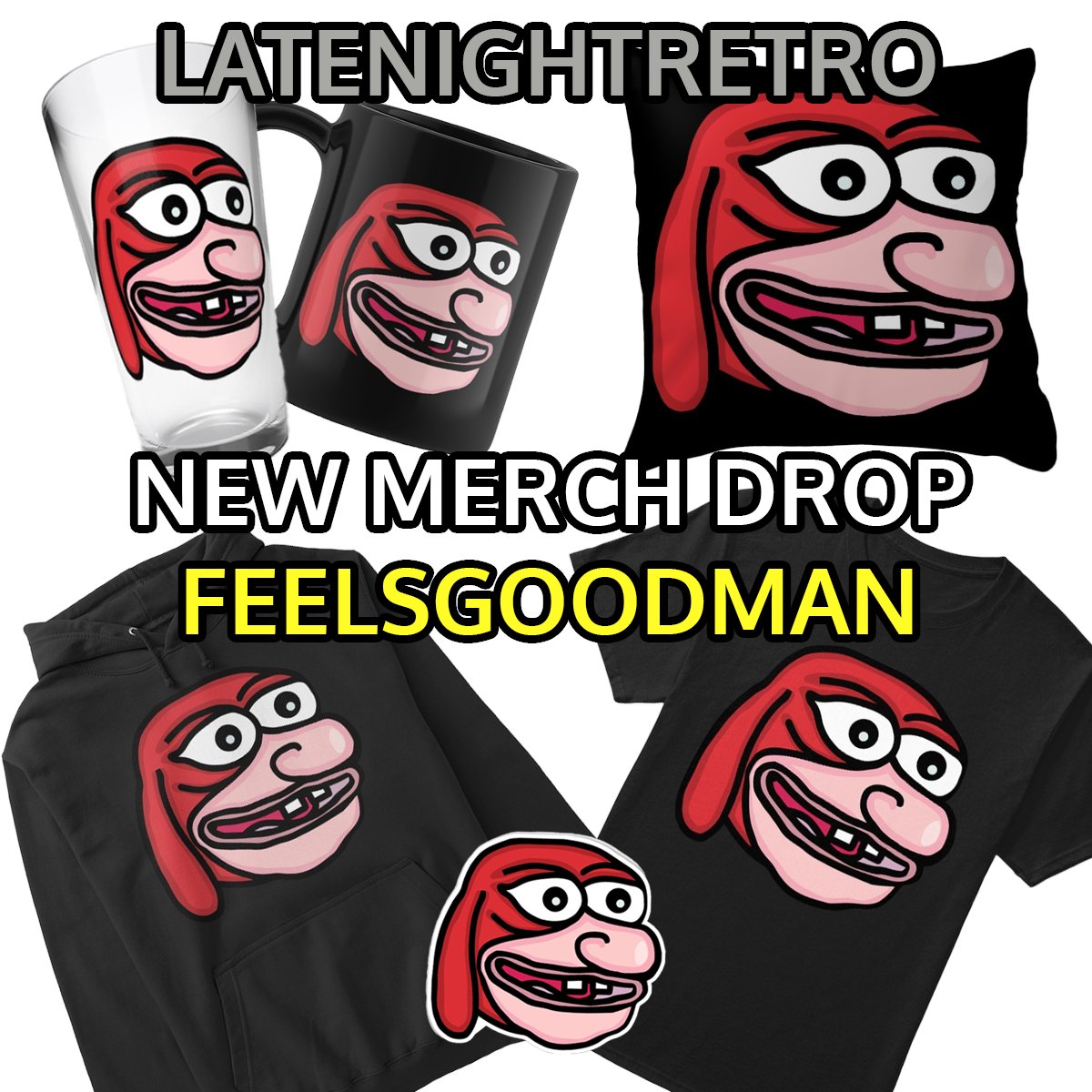 latenightretro.creator-spring.com I was requested to put this goofy son of a bitch on some Merch. Live on the store now if interested. #MERCH #twitch #streamer #store