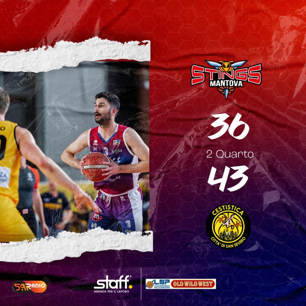 ⏰ Intervallo ⏰
San Severo è avanti 36-43 

#goStings #LNP #LaNostraPassione #NoiSiamoMantova
@lnpsocial @staff_spa