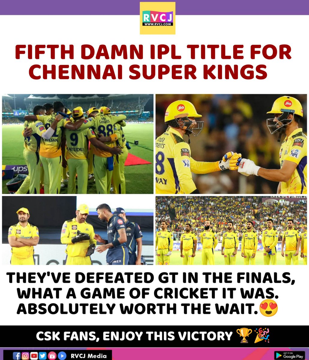 RVCJ_Sports's tweet image. CSK won IPL 2023 🔥💛. 

#chennaisuperkings #CSK #GTvsCSK #IPL #IndianPremierLeague #IPLFinal #IPL2023 #rvcjinsta