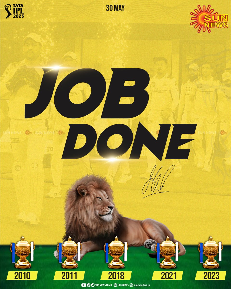 sunnewstamil's tweet photo. #BREAKING | JOB DONE!

#SunNews | #CSKvGT | #TATAIPLFinal https://t.co/CykbkdDace