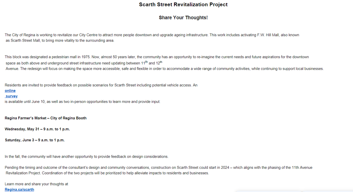 AlexanderQuon's tweet image. It's public consultation time for Scarth Street. Public survey can be found here:  #YQRCC #YQR
beheard.regina.ca/scarth
