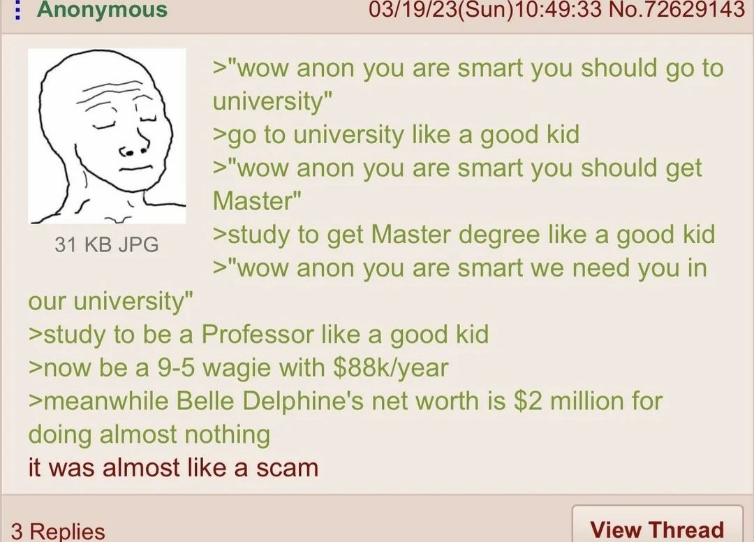 GalleryMemes074's tweet photo. @greentexts_bot Anon got scammed https://t.co/B2AD6QwNot