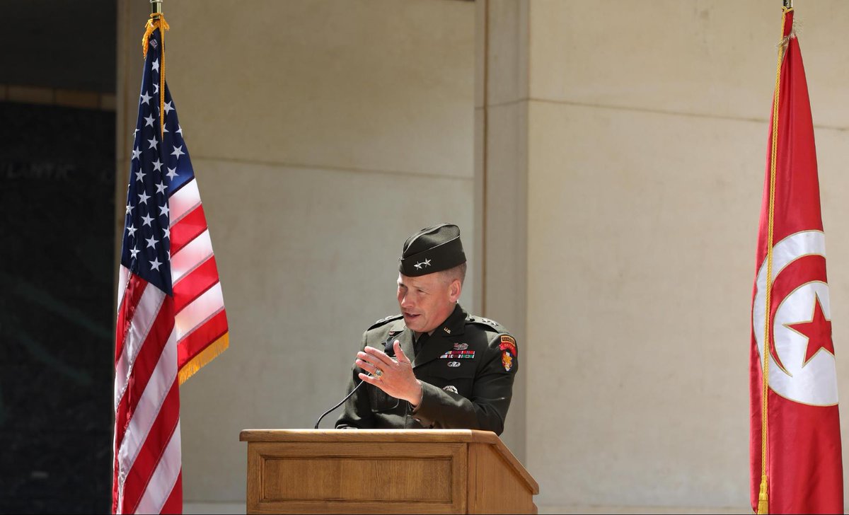 SETAF_Africa's tweet photo. MG Todd Wasmund joined Commisioner Kemp, @usabmc, and Ambassador Joey Hood, @usembassytunis for a special #MemorialDay ceremony at the North Africa American Cemetery in Tunisia marking the 80th anniversary of the end of combat in Tunisia during #WWII 🇺🇲

@DeptofDefense @USMCFEA https://t.co/gIXkjBd2Cq