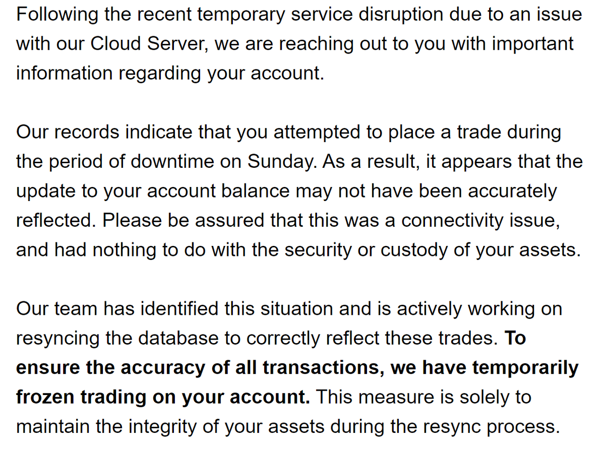 thejedion's tweet photo. @ndaxio I received this email 4 hours ago.  How long until I can get access to my funds?  It was bad enough that I couldn't alter my limit order during your downtime, now my funds are frozen.  I am getting very frustrated. https://t.co/KfSA2W0AD2