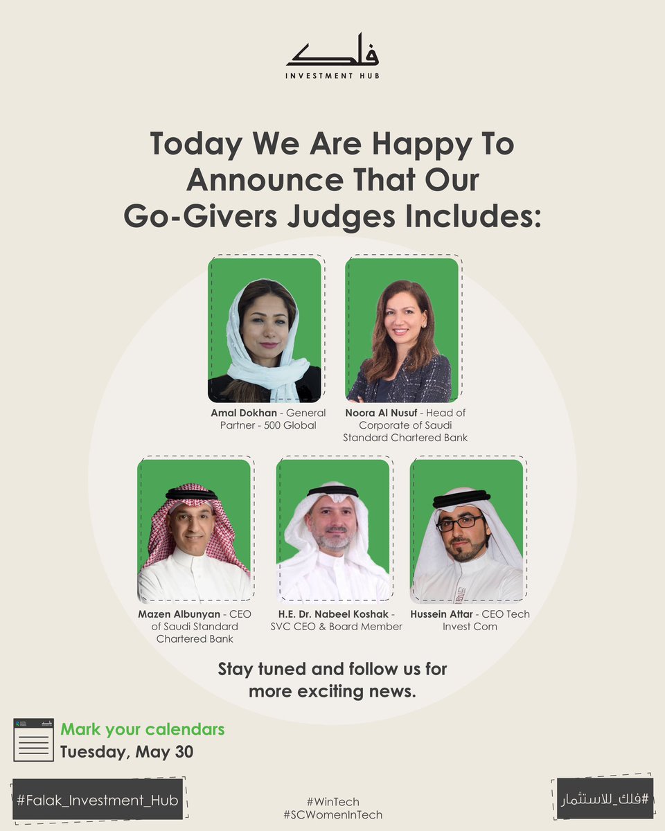 Falak_Hub's tweet image. HAPPENING TOMORROW! 🚀
Graduation ceremony for the female entrepreneurs participating in #SCWomeninTech program!
#SCWomeninTech is an initiative in partnership with Standard Chartered Bank in Saudi. 

Stay close...
#WinTech @HusseinAttar @AmalDokhan @nkoshak @StanChart