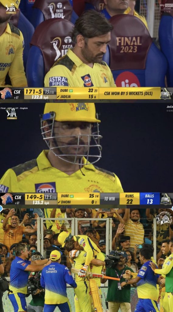 Tbh the various reactions of #MSDhoni be it when he got out on duck or when the last ball was to be bowl’d and he was looking at the ground shows he was really involved and also gives a hint that this might be his last🥲.
#IPL2023Finals #MSDhoni #CSK #Jadeja #GTvCSK