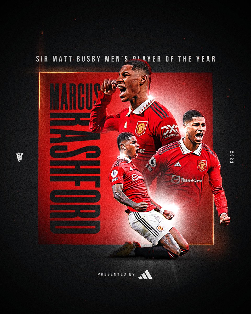 ManUtd's tweet photo. 🔴 Our homegrown hero.

@MarcusRashford is United's 2022/23 Sir Matt Busby Player of the Year! 🏆

#MUFC https://t.co/pPcFG8Sl7I