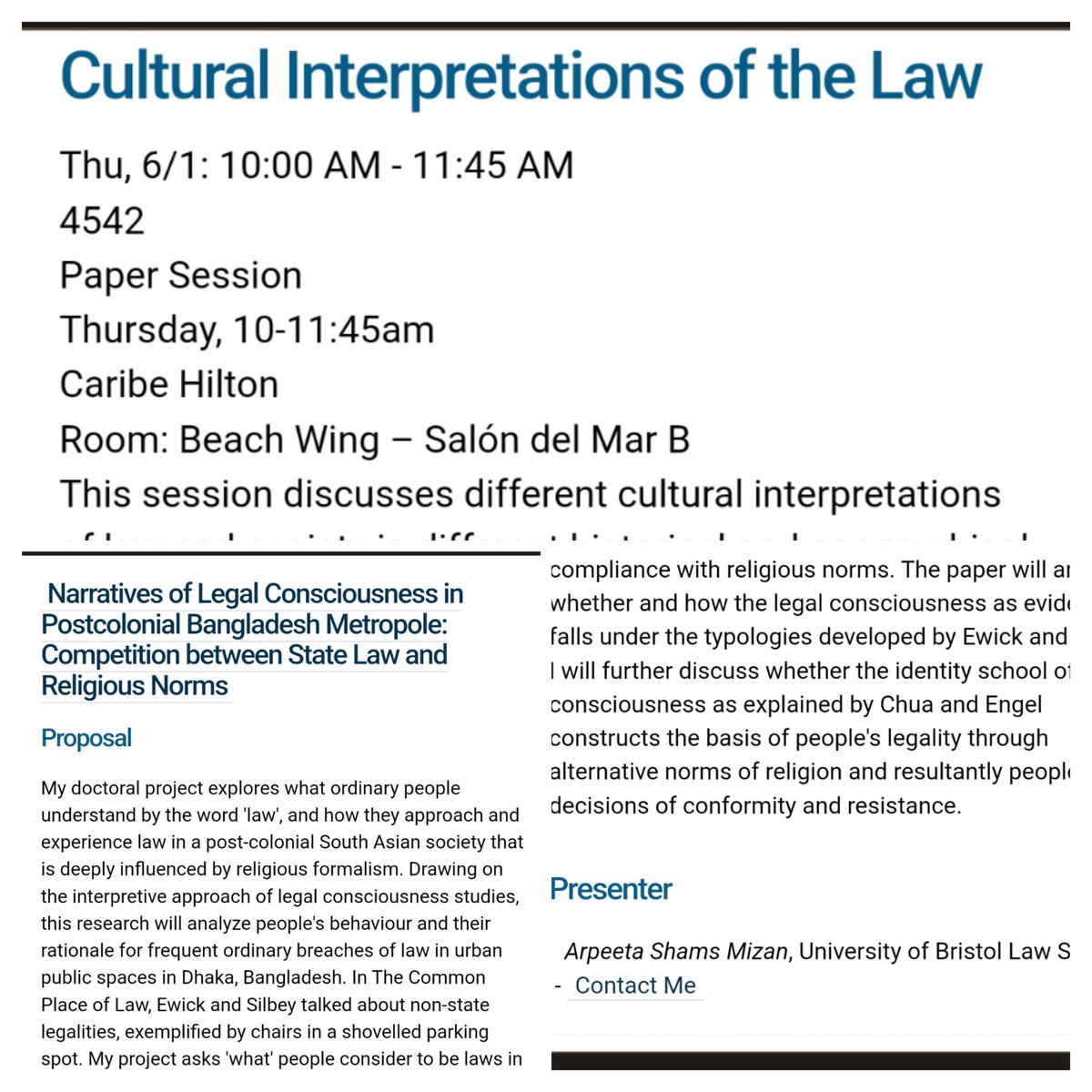 arpeeta s. mizan (@arpeeta_s_m) on Twitter photo I will be presenting a chapter from my PhD on #legalconsciousness at the <a href="/law_soc/">Law and Society</a> annual meeting this week in Puerto Rico. Attend the panel plz! I will be presenting a chapter from my PhD on #legalconsciousness at the <a href="/law_soc/">Law and Society</a> annual meeting this week in Puerto Rico. Attend the panel plz!