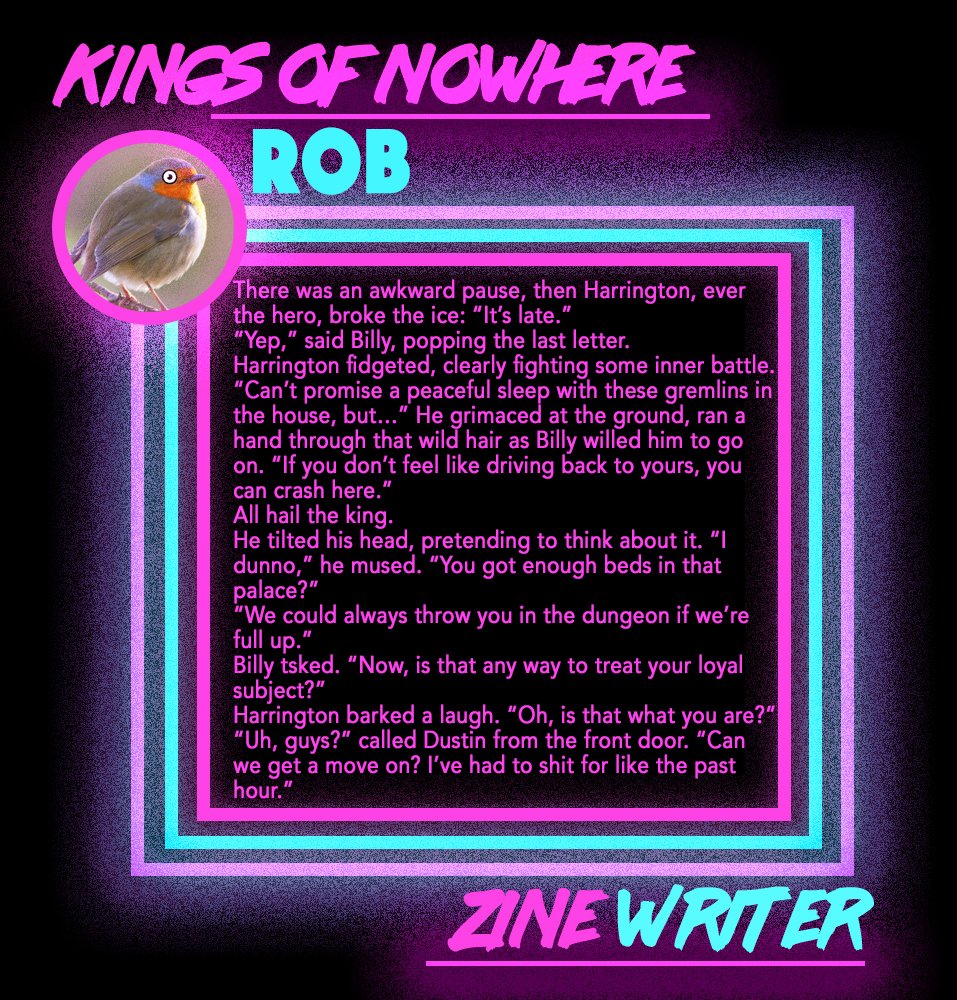 HarringroveZine's tweet photo. Our Kings of Nowhere Writer: Rob @/robthegoodfellow on tumblr

#harringrovezine #harringrove #kingsofnowhere #kingsofnowherezine #contributorbios https://t.co/N75ApfLGk4