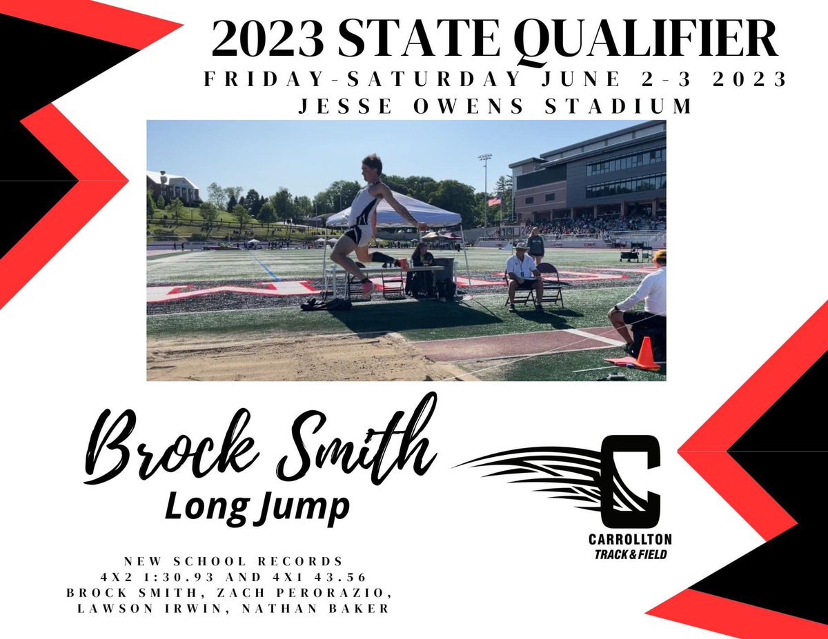 2023 State Qualifiers - Brock Smith in the Long Jump, and Nathan Baker in the 200m. Well done, fellas! 22 feet and 21 secs this weekend - go out with a bang!