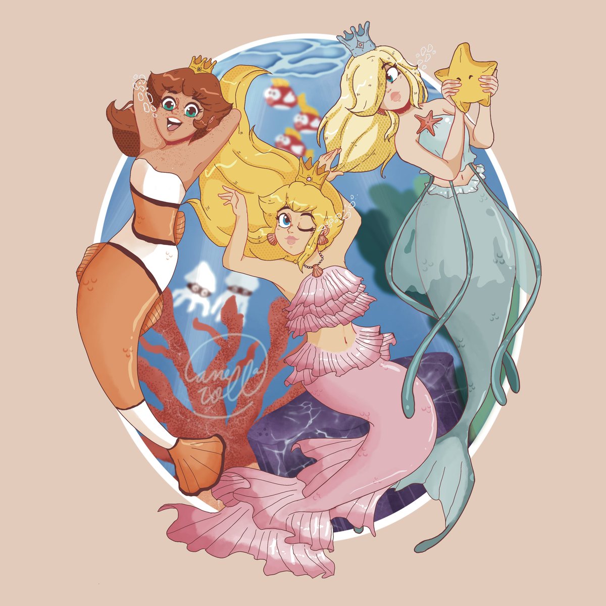 finished just in time for #mermay 🧜‍♀️ some #mermaid princesses to send off the month of may! 

#PrincessPeach #PrincessDaisy #Rosalina #SuperMarioBros #supermariogalaxy