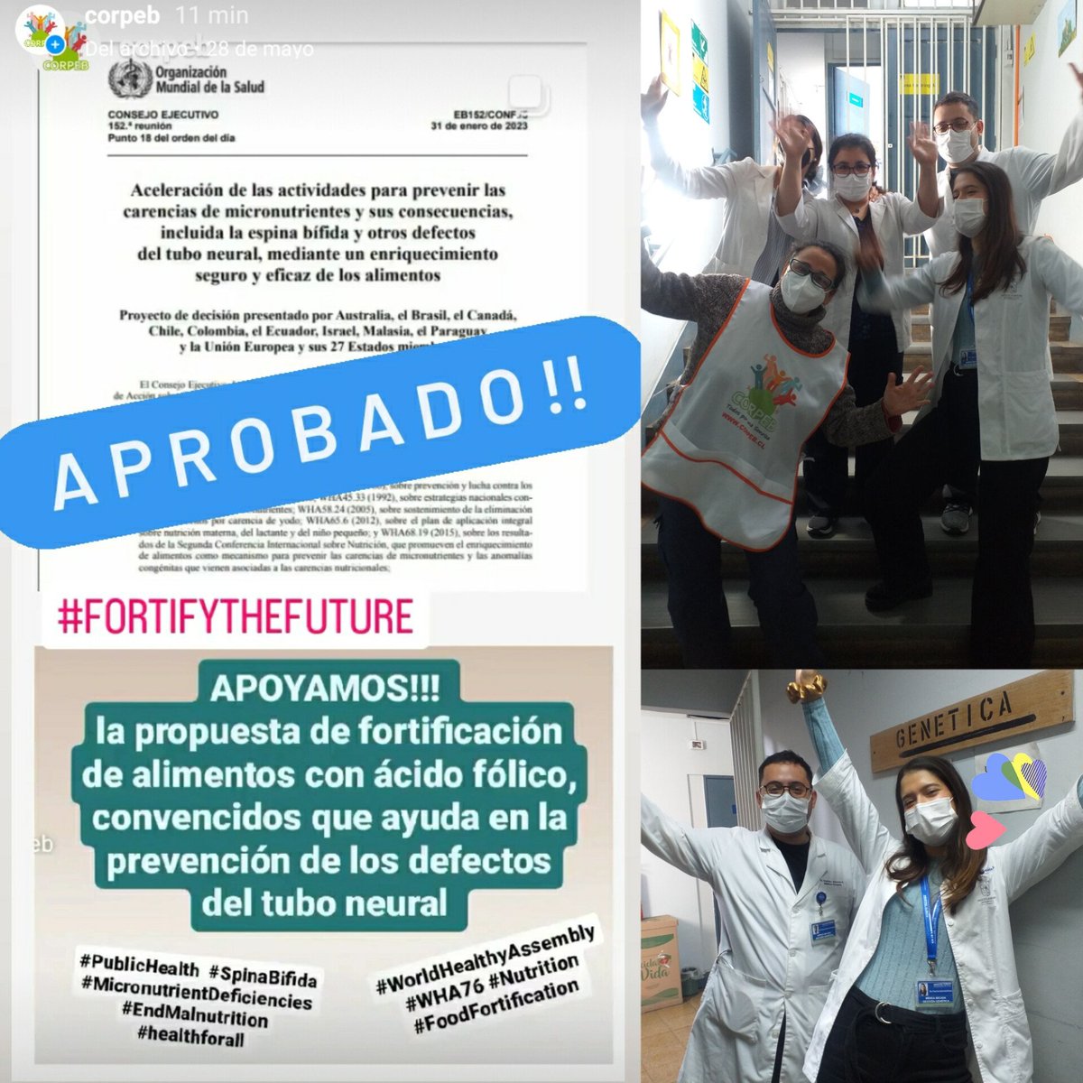 Let's celebrate! #WHA76 just approved the resolution to prevent #MicronutrientDeficiencies through safe and effective #FoodFortification. A Joint effort from @WHO member states led by #Colombia, civil society, scientific community, 3G universities, patients, and families.