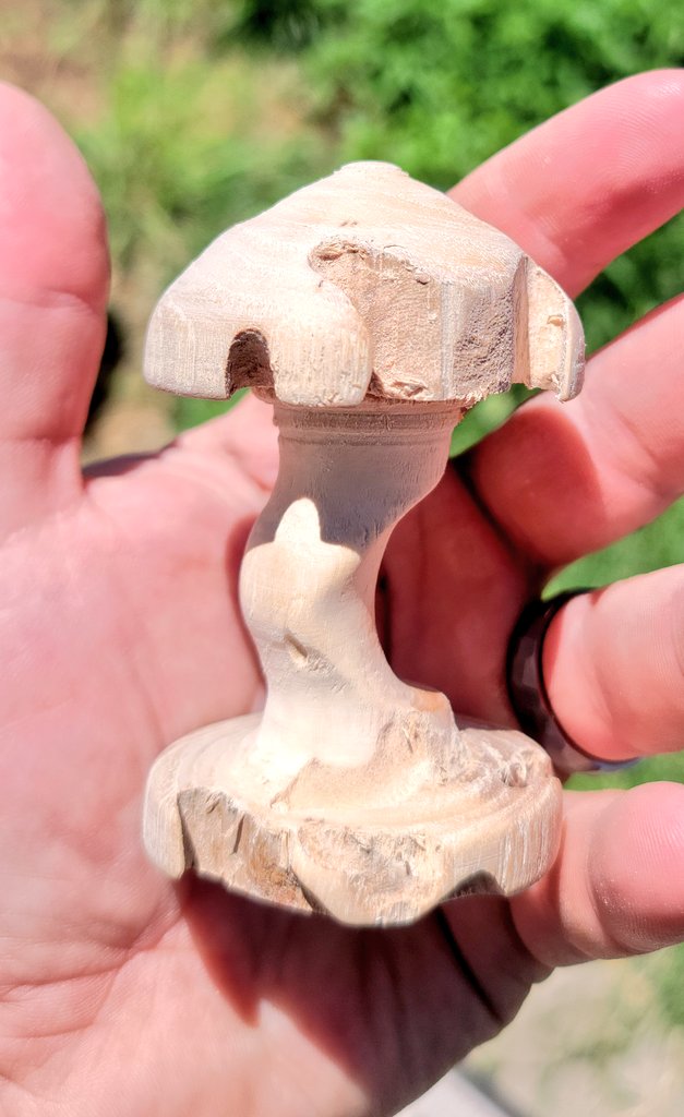 Turned  a multi center mushroom today. Made from borer infested pecan wood.