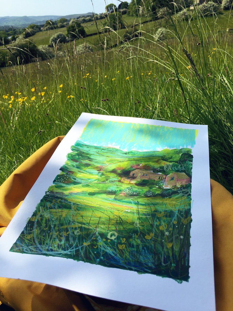 Out out sketching today. Buttercups everywhere.  #Hathersage is so beautiful. #peakdistrict #andreajoseph #enpleinair