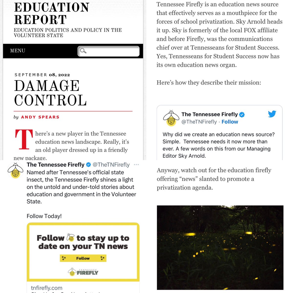 HEADS UP: Tennesseans are likely seeing a lot of ads and promoted tweets for “The Tennessee Firefly” lately… per @TNEdReport, it’s a “mouthpiece for forces of school privatization, slanted to promote their agenda” —> tnedreport.com/2022/09/damage…