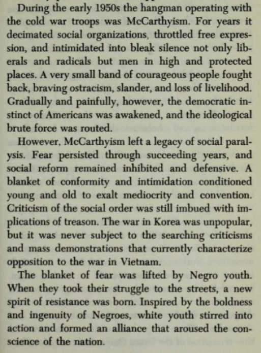 MLK on McCarthyism

from The Trumpet of Conscience (1968)