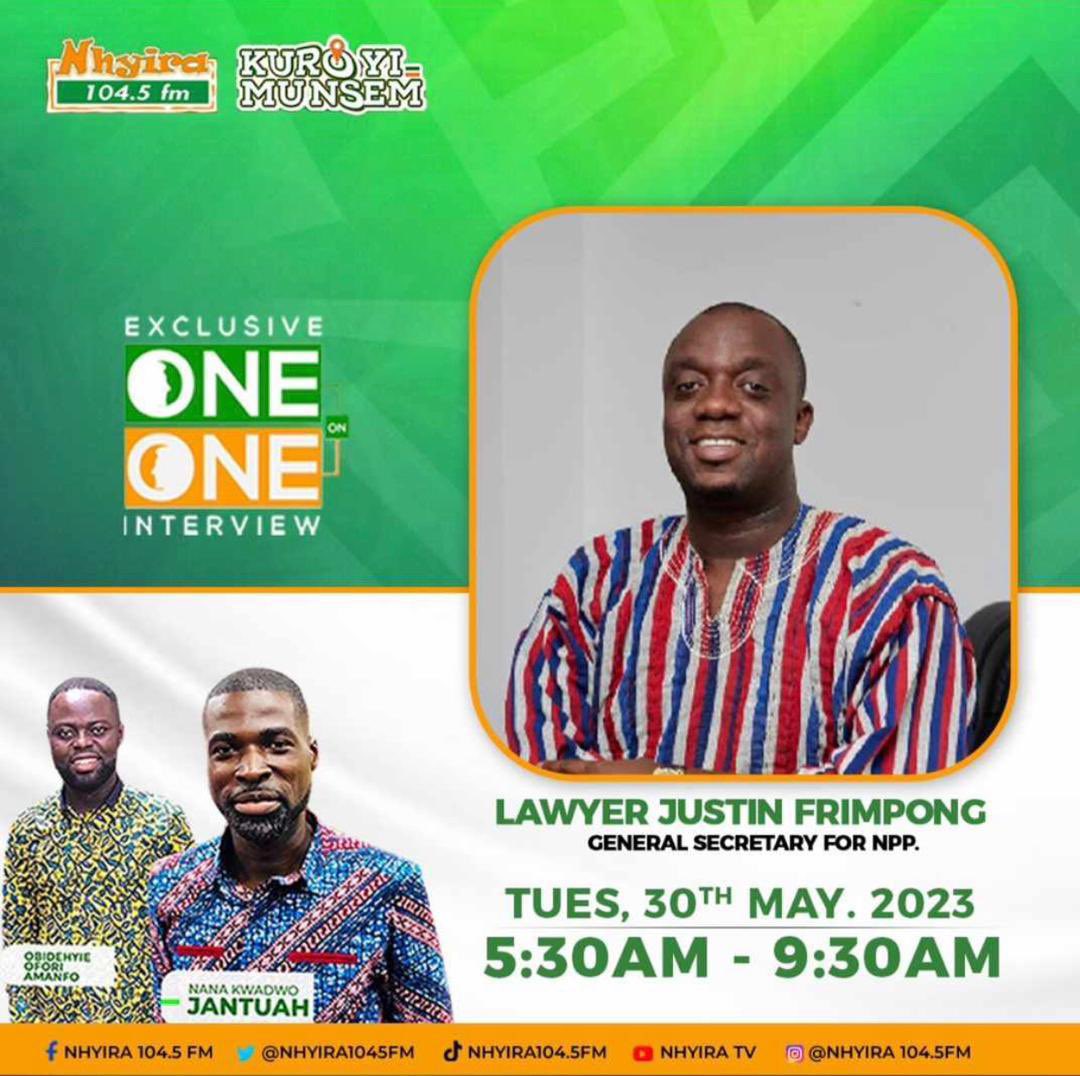 DON'T MISS THIS.

TUNE IN TO YOUR RADIO SET

#THE MASTER TACTICIAN

#THE SUPER HEAVY WEIGHT BY ELECTIONS WINNING CHAMPION. 

*, THE STRATEGIC Lawyer Justin kodua WILL BE LIVE ON NHYIRA FM 30 may 2023  5:30 Am to @npp_gh , @justinkfrimpong , @nppghanahq ,@akforson