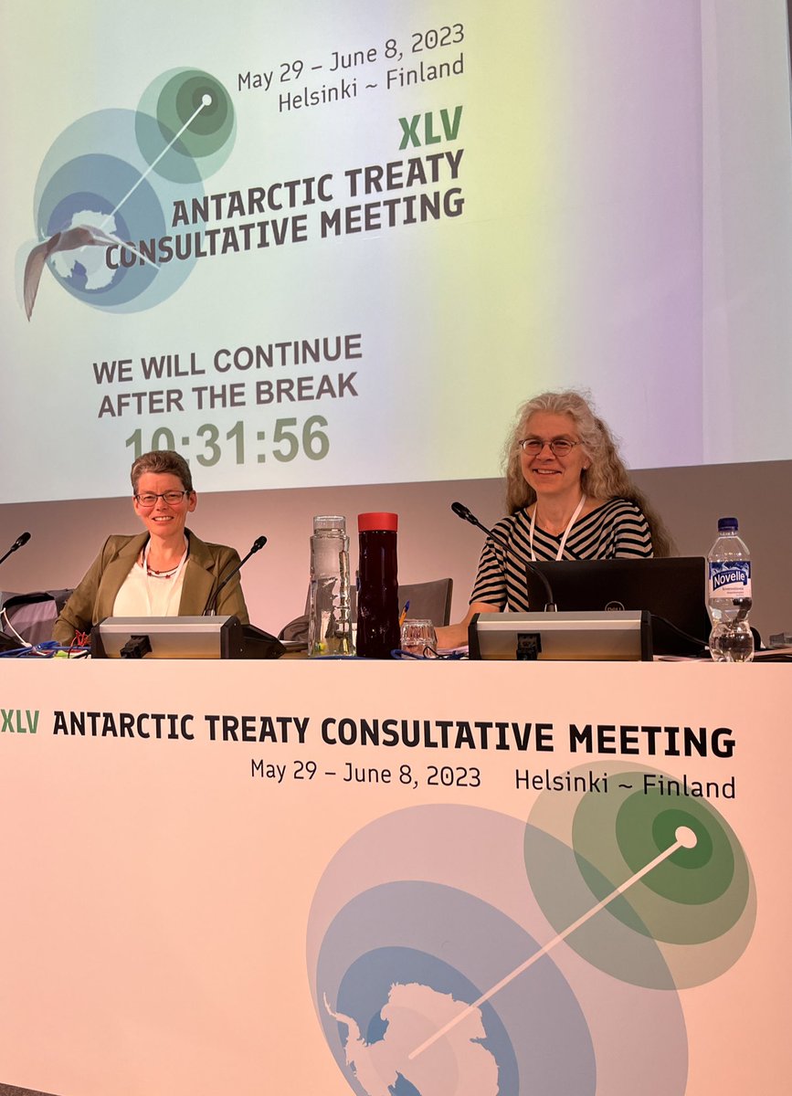 NPI’s Birgit Njåstad (l) chair #CEP25 ass. by Cecilie von Quillefelt (r) at #ATCM45. The main task is to advice on the cons. of the natural environment of Antarctica - more under pressure than ever because of climate change and human avtivity @AntarcticTreaty @NorskPolar