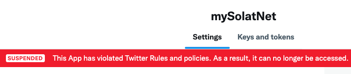 Assalamualaikum.

On May 20th, the Twitter app responsible for posting solat time updates was suspended for "violating the rules and policies". We are trying to find ways to make it work again, but not very hopeful.

Do visit mysolat.net to find Telegram channels.