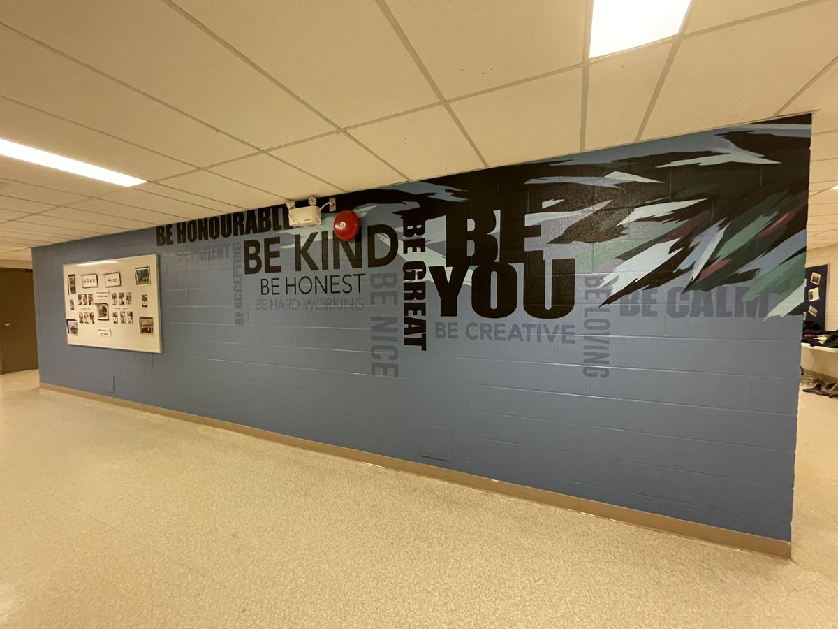 Walked into the school this morning and saw this beautiful mural by the office. Great entrance and vibe to welcome all into our school❤️#Rickhansenhawks#allarewelcome