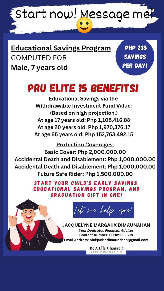 JacDimaunahan's tweet image. There is no time to start saving for your child's future like the present. Investment takes time, and starting early allows more time for your money to increase in power due to compounding. -AIG💯

𝗖𝗵𝗲𝗰𝗸 𝗼𝘂𝘁 𝗣𝗿𝘂𝗹𝗶𝗻𝗸 𝗘𝗹𝗶𝘁𝗲 𝗦𝗲𝗿𝗶𝗲𝘀! 👨‍🎓👩‍🎓

#EducationalFund