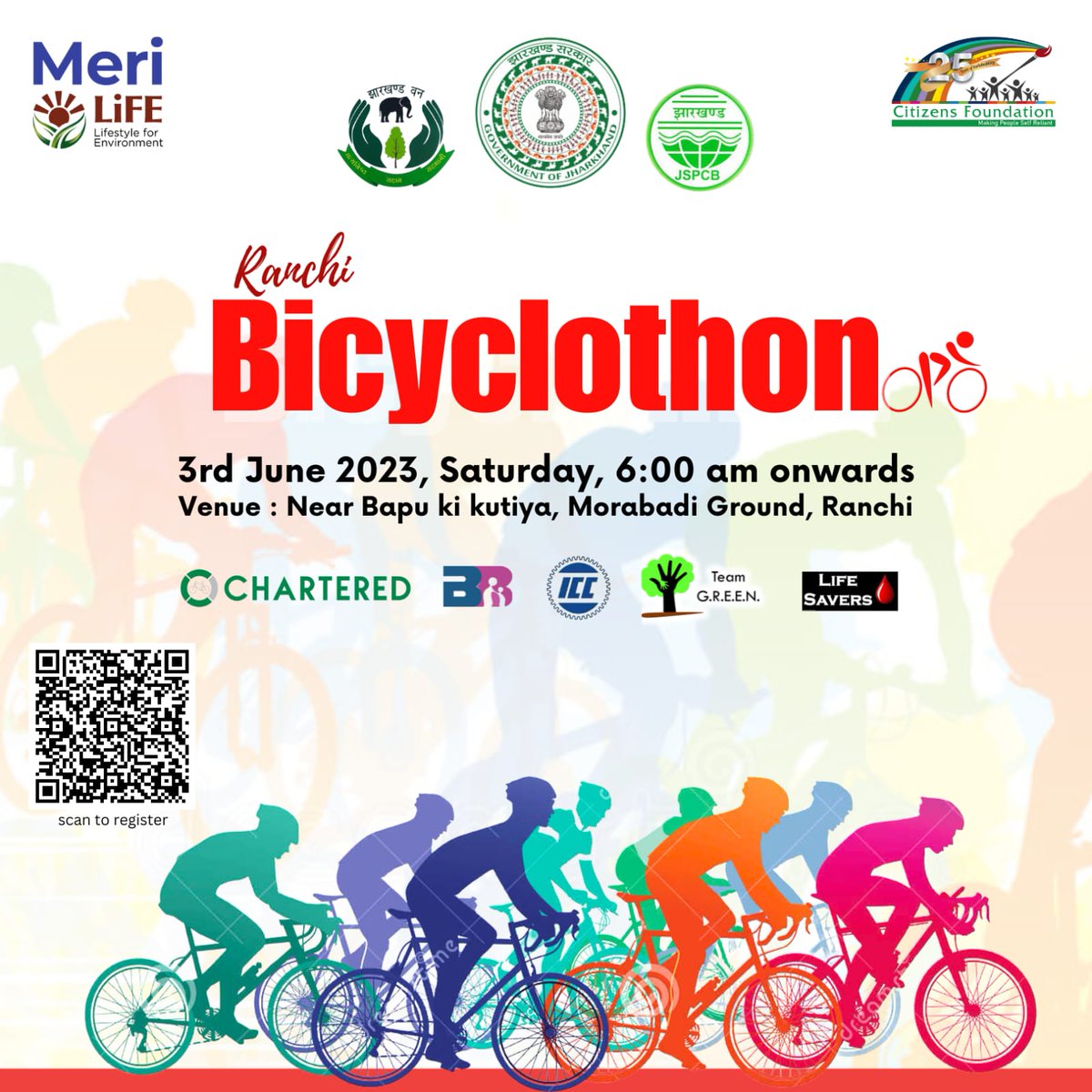 Participate in large numbers to pledge for changes in our lifestyles for better future! Come with your cycles on *3rd June at 6am at Morabadi Ground*. 200 extra cycles available. #Ranchi #MissionLiFE @JharkhandCMO @prdjharkhand @RanchiPIB @ZeeBiharNews @News18Bihar