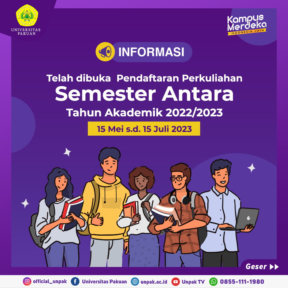 official_unpak's tweet photo. #UnpakInfo

Pendaftaran Semester Antara Tahun Akademik 2022/2023 telah dibuka!
Yuk daftar dan simak informasinya ya.

#unpakbogor #kampusmerdeka #siupunpak https://t.co/kwrVfUscpP