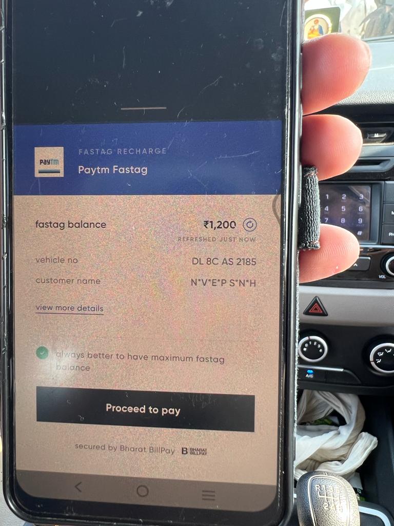 @Paytmcare @Paytm @FASTag_NETC @NHAI_Official 

We have sufficient funds in our fastag but this is showing low balance and we are stuck here