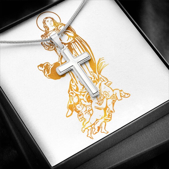 Cross Necklace with Assumption of Mary, Mother etsy.me/3zeFEcI #catholic #catholicgifts #religiousgifts #christmasgift #necklaces @etsymktgtool