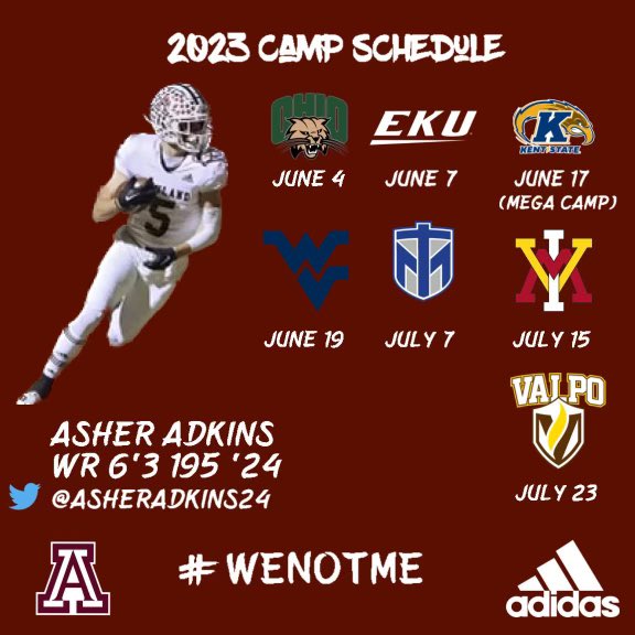 ‼️CAMP SCHEDULE‼️ looking forward to showing up and showing out @OhioWRCoach @Cox83Caleb @KnockCoach @CoachHamp__ @CoachJoeHorn @CoachFookes @CoachPrevost @gturnbaugh6 @LukeKerver @FBCoachHale @Coach_CJRobbins @CoachYoung41 @CoachMonte_ @GtownCoachO @CoachVThomas @CtackettC