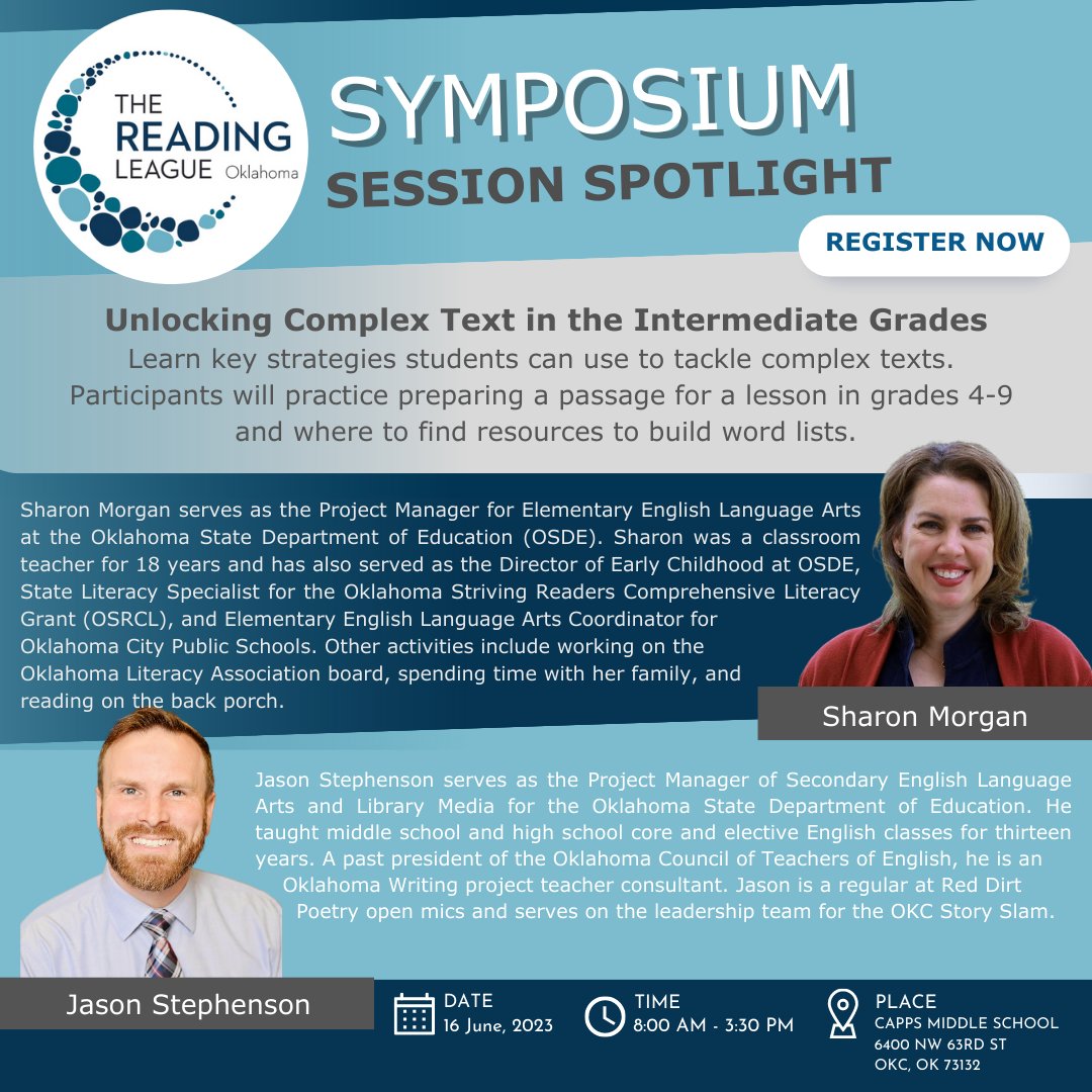 AmberLElder's tweet photo. 📢Join Oklahoma state leaders at the TRLOK Symposium on June 16th to explore how to put evidence-based instruction into practice! 🔦Discover effective strategies &amp; tools to enhance student learning.  f🔥🎟️Tickets are going fast! https://t.co/Xc8kfJwvhu...
#thereadingleague https://t.co/KfAzCU5K3K