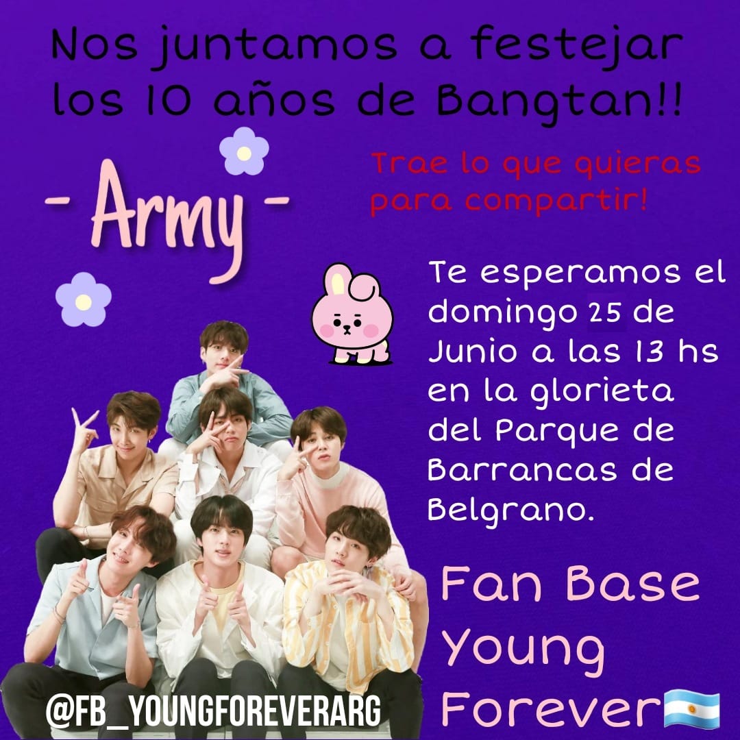 youngforever_fb's tweet photo. Armyyyy las esperamos para festejar los 10 años de BTS!!! @BTS_twt https://t.co/bR6qVtnOL9