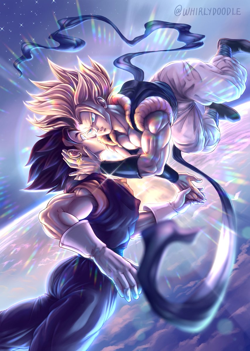 WhirlyDoodle's tweet photo. Gogeta &amp; Vegetto ✨✨✨

My piece for the 2021 Fusion Zine (remastered). First time sharing the painting online ✌️
@DBFusionZine #Vegetto #Vegito #Gogeta #GogeVege #ゴジベジ
🥐🍬 https://t.co/glKwNhsXGX