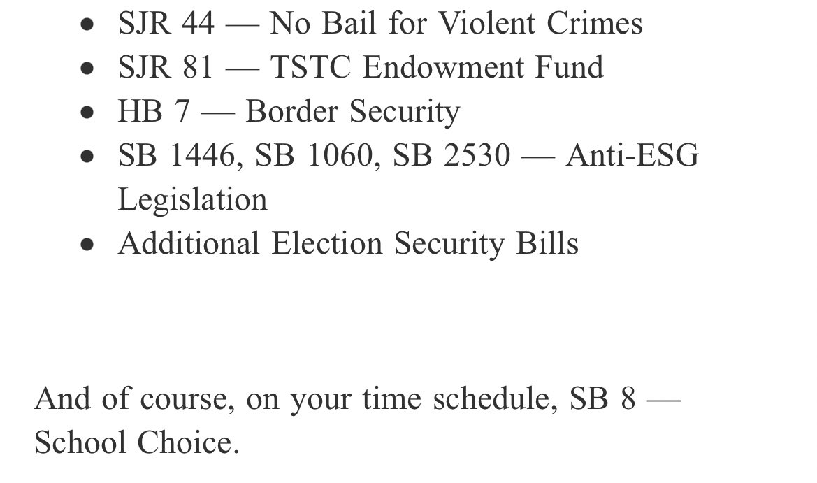 New: @DanPatrick sends special-session wishlist to @GovAbbott #txlege