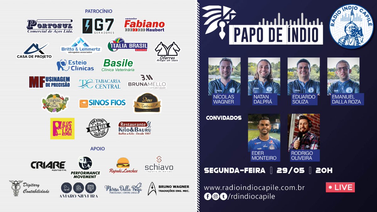 rdindiocapile's tweet photo. 🎙PAPO DE ÍNDIO APRESENTA A ANÁLISE DO EMPATE NO CLÁSSICO DO VALE 109 E O PANORAMA COMPLETO DE COMO ESTÁ O BRASIL/PEL, PRÓXIMO ADVERSÁRIO DO ÍNDIO
🎧https://t.co/NMbDZDQYQw, apps e Lives no Facebook e YouTube
#papodeindio #aimore #WebRádio #radioindiocapile #brasildepelotas https://t.co/PynIXYUFLN