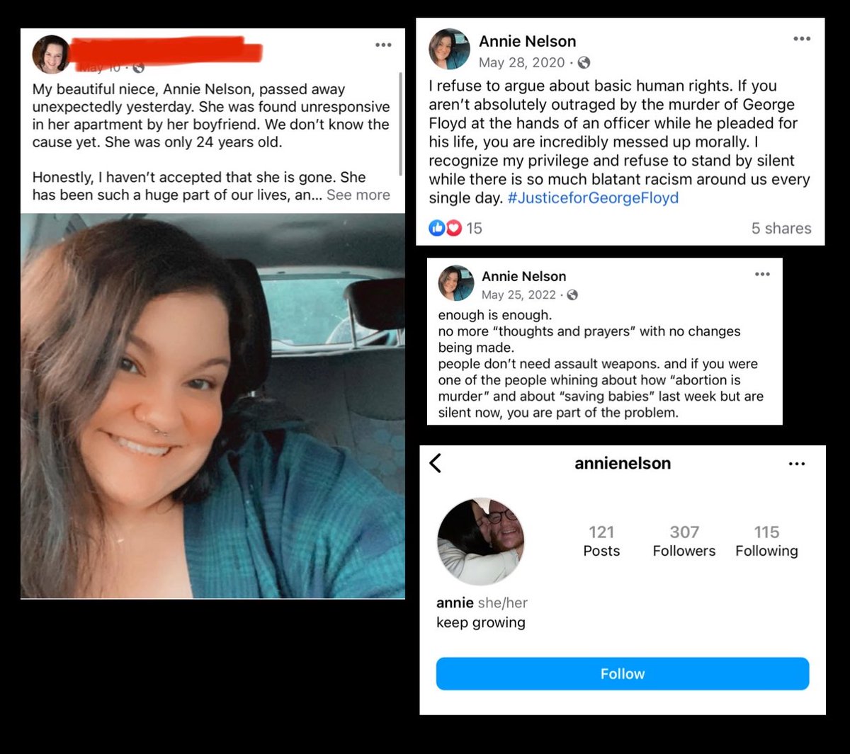 24 year old Annie Nelson collapsed and died. Her family is calling it “unknown causes”.

She posted leftist propaganda on her social media. 99.99% of leftists are vaxxed and boosted.