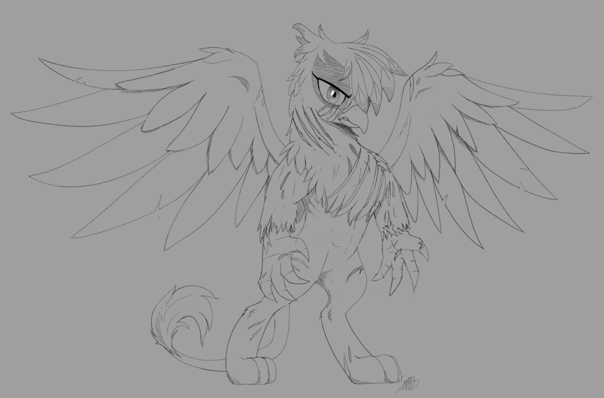 Lineart comm for a discord friend.  This bird's been through a lot.