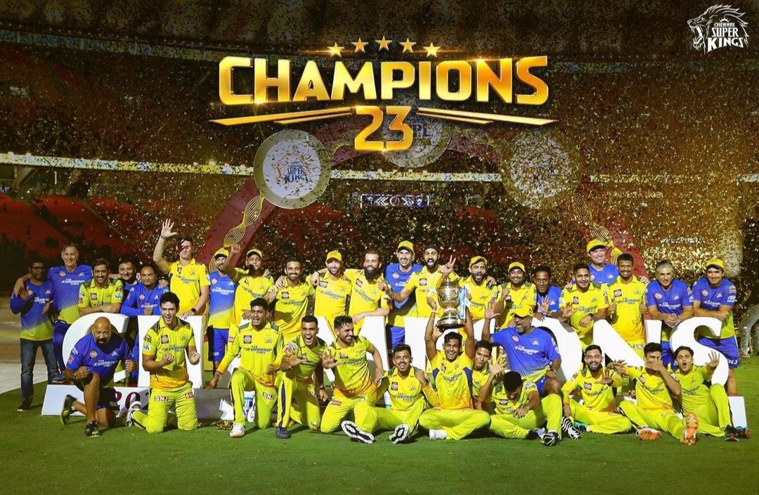 rauns26's tweet photo. CHENNAI SUPER KINGS WINNER 2023 IPL CAPTAIN MS DHONI SIR #CSKvsGT #IPL2023Final #Mahindra #SuccessionFinale #ThalaDhoni #CSK #cskfans #thalasarmy #MSDhoni𓃵 #Dhoni #5thtrophy @ChennaiIPL congratulations 💛 we fans are so happy 💛🏆 https://t.co/ubB6QvjzWG