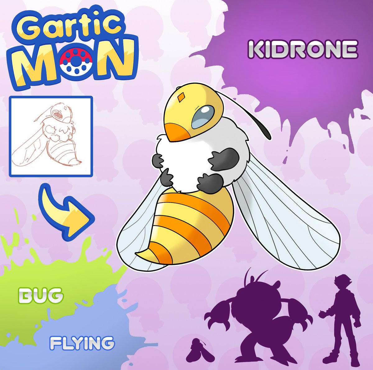 Kidrone is the bee’s knees! Born without a stinger, male Kidrones spend most of their time gathering pollen while females instead defend their hive. Many people cultivate these Garticmon for the sweet honey they produce. Thanks to <a href="/RobynGanguin/">Robyn</a> for both the concept and render! 🐝